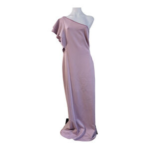 Black Halo Sz 12 Mabel One Shoulder Ruffle Gown Maxi Dress Purple Evening Formal